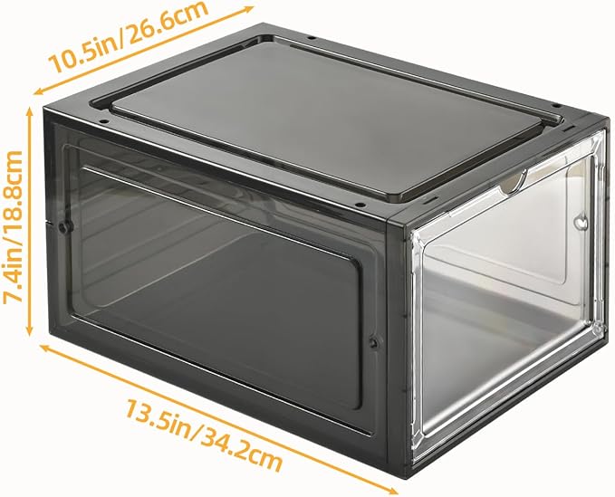Hat Organizer Box, Stackable Clear Baseball Caps Holder Box Containers with Magnetic Door, Holds 20 Hats (Black Clear, 2 Pack)