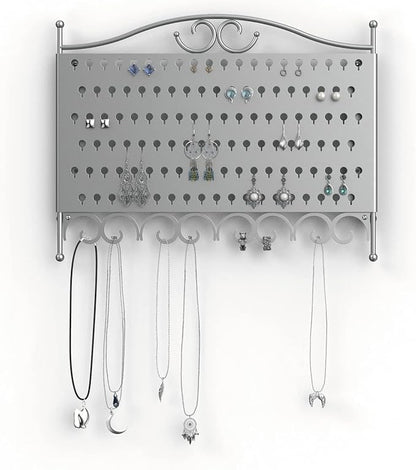 Mango Steam Wall Mounted Closet/Wardrobe Display Hanger Organizer for Jewelry & Earrings With Hooks for Necklaces, Bracelets, Accessories - Silver