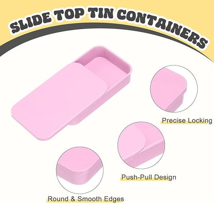 uxcell 8Pcs Slide Top Tin Containers, Mini Metal Empty Tins Box with Sliding Lids, 3.1"x2"x0.6" Rectangular Storage Organizers for Lip Balm, Solid Perfume, Small Items, Pink