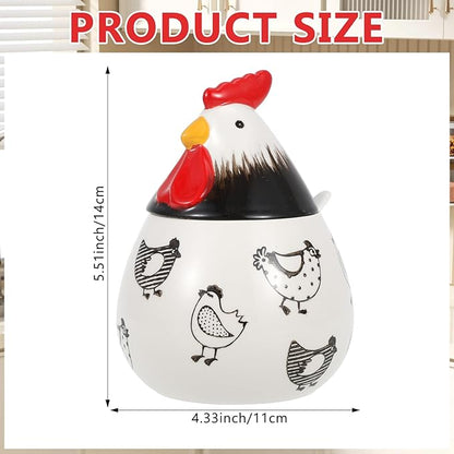 Ceramic Salt Cellar, 15.8 oz Chicken Shaped Salt Cellar with Lid and Spoon – Airtight Countertop Decor Container, Food-Grade Seasoning Holder for Spices/Sugar/Pepper Storage(Black)