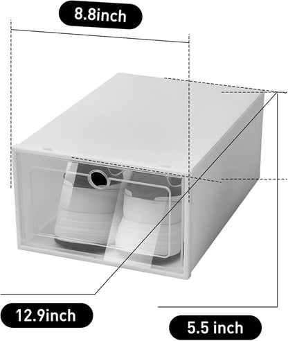 Shoe Storage Box, Plastic Stackable Shoe Organizer Closet with Door, Large Shoe Storage Bins For Closet, Space Saving Shoe Holder Sneaker Display Case Fit up to US Size 10, White, Clear (20 Pack)