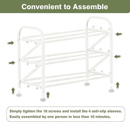 3-Tier Shoe Rack for Closet, 16"-32" Expandable ShoeRackAdjustable for Entryway Closet Doorway SturdyMetal, White
