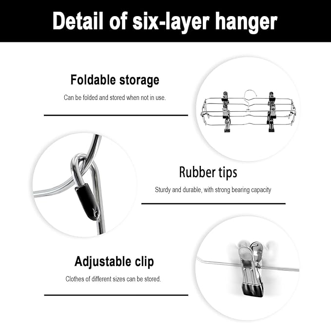 Skirt Pants Hangers with Clips,6Tier Skirt Hangers Space Saving,Metal Multi Pants Hangers and Storage Multi Clothes Shorts Hanger Organization,Space Saving Hangers with Clips (Black, 2-Piece Set)