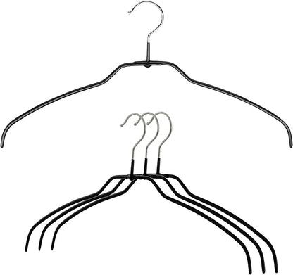 Mawa Reston Lloyd Silhouette Ultra-Thin Series, Non-Slip Space Saving Shirt Hanger, Style 42/FT, Pack of 4, Black