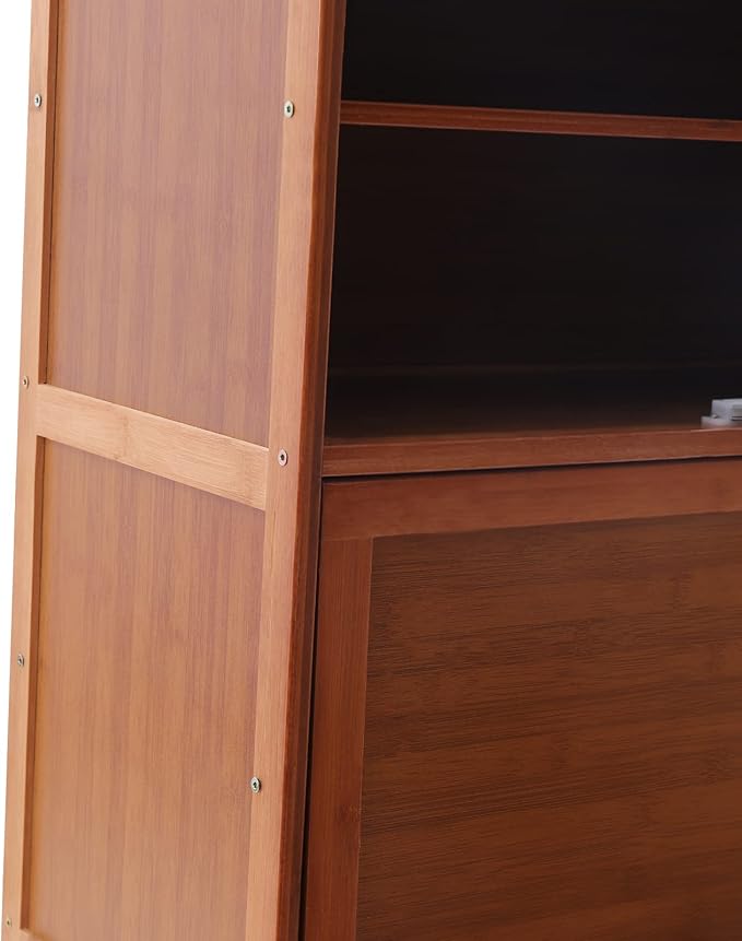 10 Tiers Shoe Storage Cabinet with Doors Tall Bamboo Hidden Shoe Storage Freestanding Shoes Heels Sneakers Shelf Rack 28 Pairs of Shoes Organizer Book Shelf for Entryway Hallway Living Room Bedroom