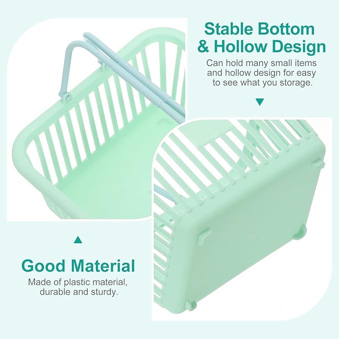PATIKIL 6PCS Mini Shopping Basket, Small Plastic Basket Mini Storage Basket Grocery Tiny with Handles Organizer Filtered Water for Organizing Toys Eggs Fruits Snacks,Green