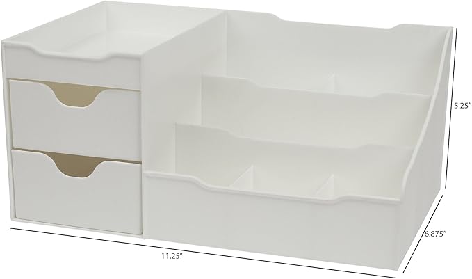 Mantello Cosmetic Storage Organizer - Sitting on Your Vanity, Bathroom Counter or Dresser - Easily Organize Your Cosmetics, Jewelry, Hair Accessories (White)