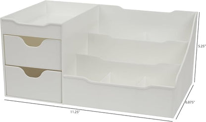 Mantello Cosmetic Storage Organizer - Sitting on Your Vanity, Bathroom Counter or Dresser - Easily Organize Your Cosmetics, Jewelry, Hair Accessories (White)