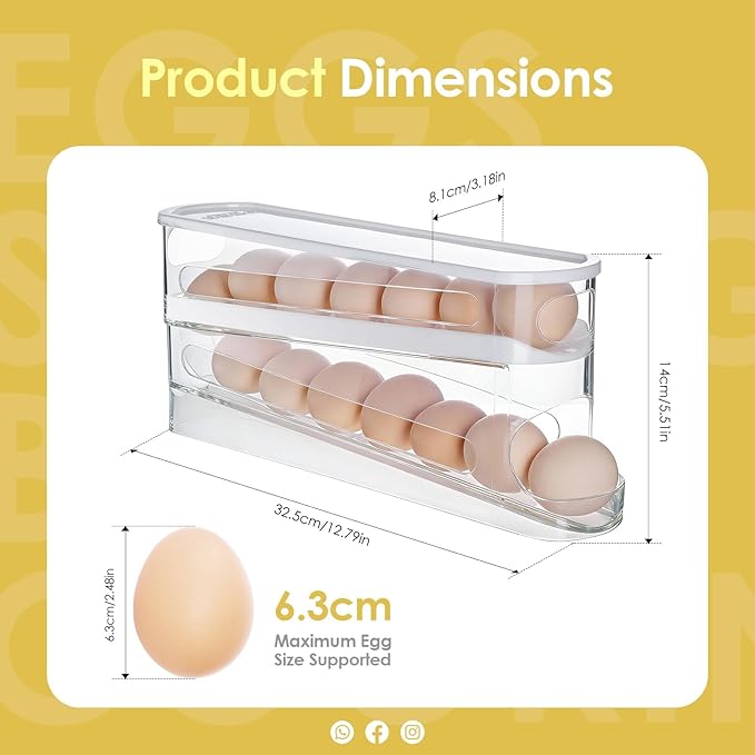 Sylphide Egg Dispenser for Refrigerator, Gravity Fed Egg Dispenser, Egg Holder for Fridge, Food-Grade Auto Rolling Egg Storage Organizer