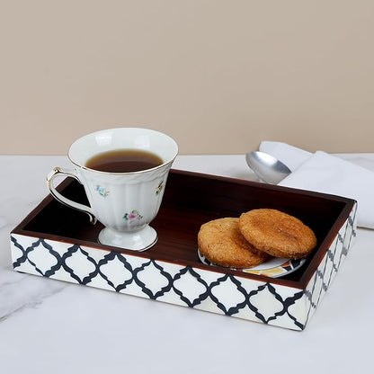 Handicrafts Home 10"x6" Vanity Tray for Bathroom Countertop, Moroccan Bone Inlay Decorative Organizer Tray for Perfume, Jewelry, Cosmetics & Dresser Decor, Rectangular Catchall Tray, Black White