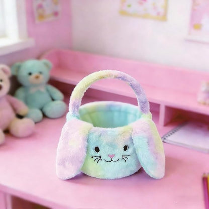 Easter Bunny Basket Plush Decorative Basket for Eggs Candy and Small Gifts (Rainbow)