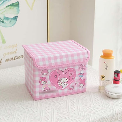 Kawaii Caretoon Fodable Stoage BIn, Cute Anime Collapsible Organizer basket Makeup Holder Office Desk Room Storage Bin (Pink Rabbit)