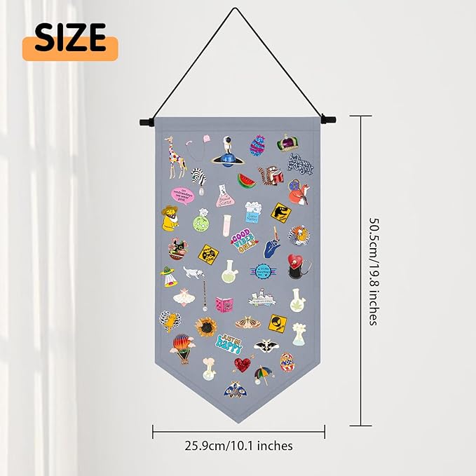 Winmany Wall Hanging Brooch Jewelry Storage Case Canvas Display Stand Enamel Pin Display Banner Holder Earrings Necklace Glitter Pin Collection Organizer (Grey)