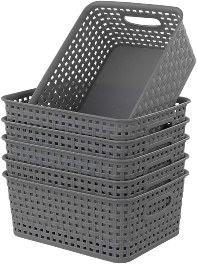 Grey Plastic Storage Basket, 10.03" x 7.67" x 4.05", 6 Packs