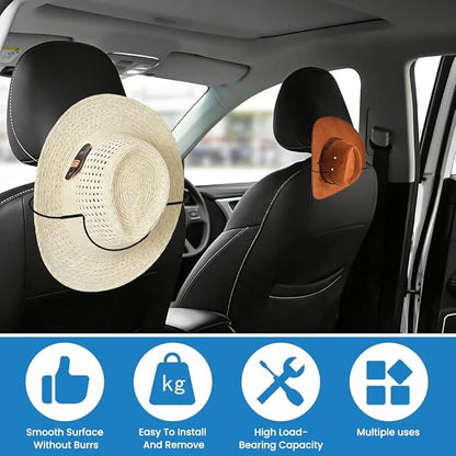 2Pcs Cowboy Hat Holder for Car, Folding Cowboy Hat Rack for keeping Hats Shape, Hardhat Holder for Truck Automotive Seat Back Hook Hats Organizer