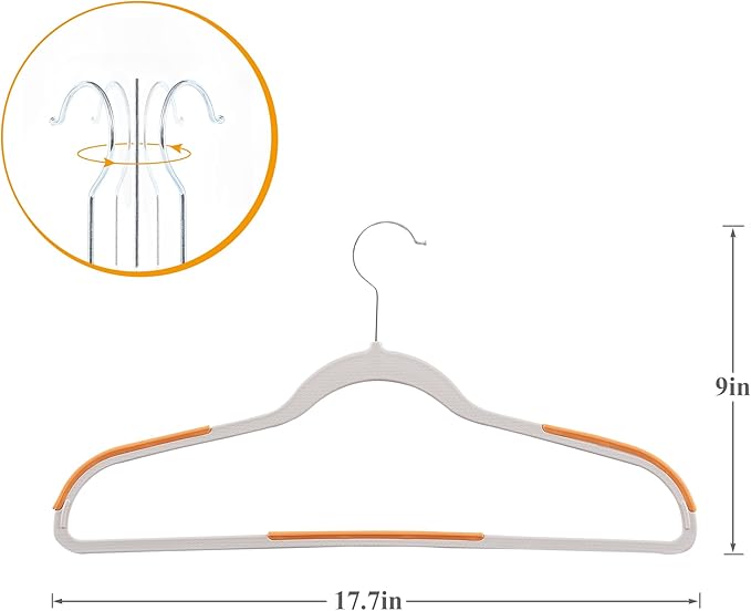 VECELO Non-Slip Clothes Hangers, 25 Pack Heavy Duty Plastic Hangers with 360° Rotating Metal Hook, Space Saving Wardrobe Organizer for Shirts, Coats, Pants, Dresses