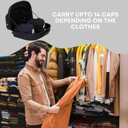 Homiegear Cap Carrier Case - Nylon and Crush-Proof Neoprene - Spacious Storage for Hats, Snap Back and Fitted Caps - Fits up to 14 Headwear - Removable Shoulder Strap, Eyelets for Ventilation – Black