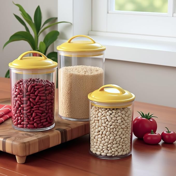 Food Storage Containers, BPA Free Airtight Canisters for Cereal, Pasta, Sugar, Coffee, Flour, Cookies, Loose Tea, for Kitchen Organization Set of 3 Lemon by Reston Lloyd
