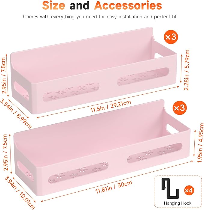 Sevenblue 4 Pack Strong Magnetic Spice Rack for Refrigerator, Multipurpose Magnetic Shelf for Fridge with 4 Hooks for kitchen and Bathroom Organization, Pink