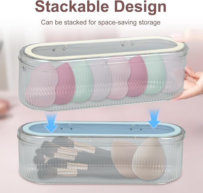 WANGSHIQ Makeup Brush Holder Organizer,Clear Makeup Sponges Organizer,Cosmetic Storage Case with Lid Display Case for Vanity, 1 Compartment