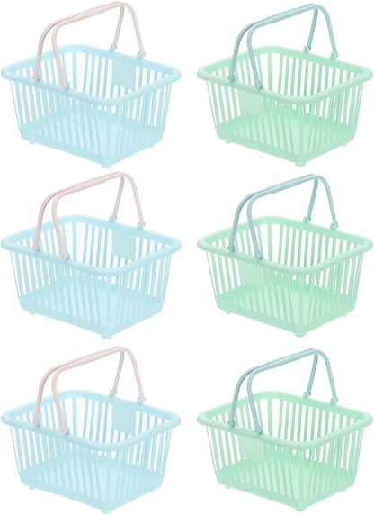 PATIKIL 6PCS Mini Shopping Basket, Small Plastic Basket Mini Storage Basket Grocery Tiny with Handles Organizer Filtered Water for Organizing Toys Eggs Fruits Snacks,Blue Green