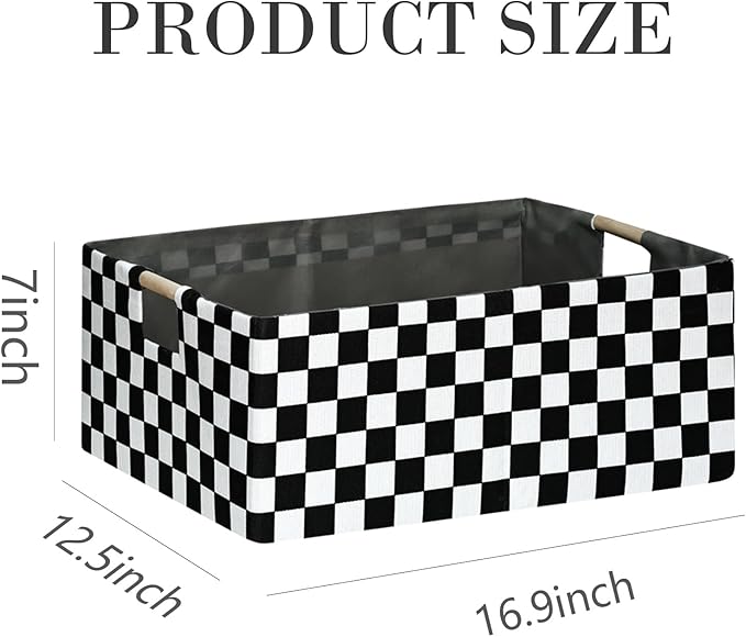 Checkered Storage Basket Foldable Nursey Box | 16.9" Storage Cube for Women Closet Organizer Boys Car Toys Bins with Handles | Sturdy Cardboard & Washable Fabric 2Pack