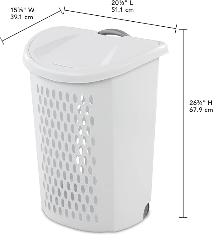 Plastic Laundry Hamper with Wheels and Handle - White Rolling Clothes Hamper Basket with Lid for Easy Transport and Storage