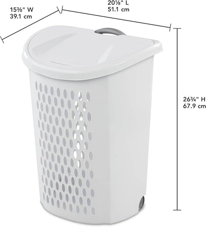Plastic Laundry Hamper with Wheels and Handle - White Rolling Clothes Hamper Basket with Lid for Easy Transport and Storage