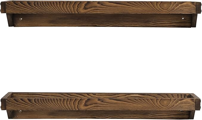 MyGift Set of 2 Solid Wooden Wall Mounted Shoe Rack Storage Organizer with Rustic Burnt Wood Finish, Hanging Footwear Holder for Closet, Mudroom, Entryway, Holds 4 Pairs
