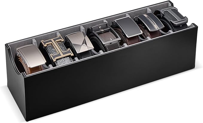 Lolalet 7 Compartments Belt Organizer, PU Leather Belt Storage with Soft Lining, Extra-Wide Slots for Men and Women, Fits Drawer, Closet & Entryway Cabinet -1 Pack, Black