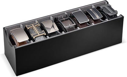 Lolalet 7 Compartments Belt Organizer, PU Leather Belt Storage with Soft Lining, Extra-Wide Slots for Men and Women, Fits Drawer, Closet & Entryway Cabinet -1 Pack, Black