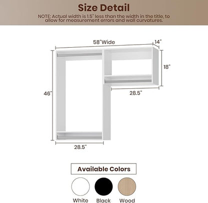 ROOMTEC Modular Closet System, 58" Wall-Mounted Closet Organizer with Hanging Rods, Wooden Tower for Walk-In Closets, Wardrobe Storage Kit, White