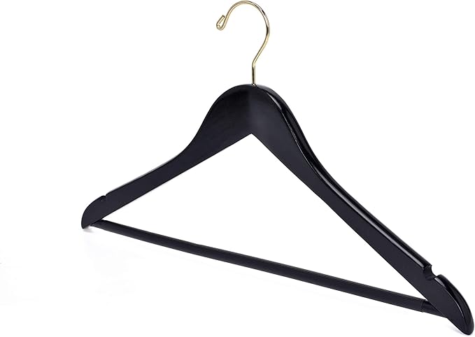 Quality Black Wooden Hanging Set - Curved Hangers with Stylish Chrome Hooks (Heavy-Duty, 10-Pack)
