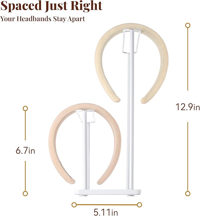 pickpiff Headband Holder Organizer Metal 2-Tier with Tray: Hair Accessories Display Stand Storage, Purse Charms Key Rings Rack Necklace Stand Home Bedroom for Girls Women, White