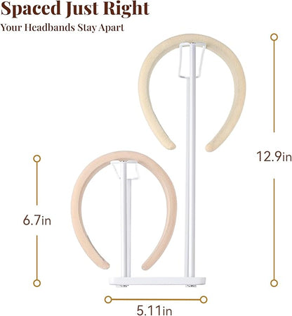 pickpiff Headband Holder Organizer Metal 2-Tier with Tray: Hair Accessories Display Stand Storage, Purse Charms Key Rings Rack Necklace Stand Home Bedroom for Girls Women, White