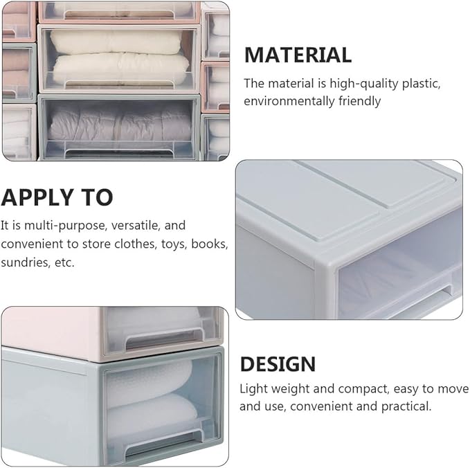 OSALADI Stackable Transparent Plastic Storage Box for Clothes and Shoes Lightweight Multi-purpose Drawer Organizer for Bedroom and Home Light Blue Container