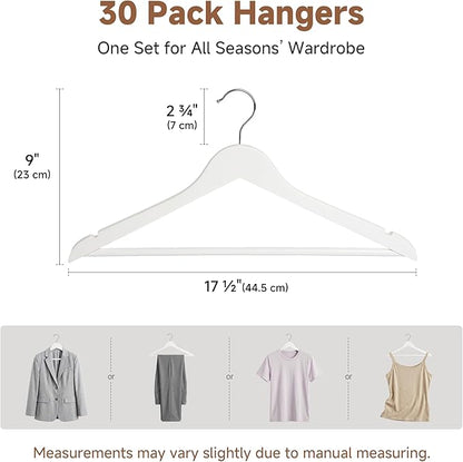 StorageWorks White Wooden Hangers 30 Pack, Heavy Duty Wood Hangers for Closet, Clothes Hangers for Coats, Bridesmaid Suits, Wedding Dress