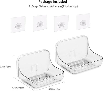 Ettori Soap Dish 2 Pack Soap Holder Plastic Adhesive Soap Holder for Shower Wall, Bathroom, Tub and Kitchen Sink, Drill- Free and Clear