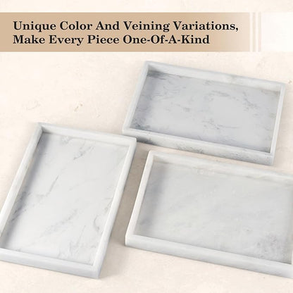 Real Natural Marble Tray, 11.7" x 7.8" Decorative Vanity Tray for Bathroom Countertop, Kitchen Counter, or Catchall, White Coffee Table Tray for Jewelry, Perfume, Candles, Office, Home Decor