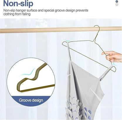 SPECILITE Wire Hangers 150 Pack, Metal Wire Clothes Hanger Bulk for Coats, Space Saving Metal Hangers 16.7 Inch Ultra Thin Non Slip with Groove, for Standard Size Suits, Shirts, Pants, Skirts-Bronze