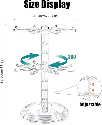 Rotating Jewelry Stand, 2 Tier Necklace Holder Bracelet Hanging Organizer Keychain Jewelry Display Stand Plastic Jewelry Rack for Malls Counter Dressing Table (Clear)