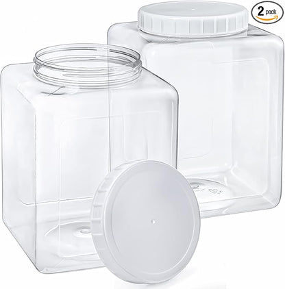 Elsjoy 2 Pack 1.3 Gallon Large Plastic Storage Jars with Screw-on Lids, Wide Mouth Airtight Clear Kitchen Food Containers for Dry Food, Candy, and Snacks