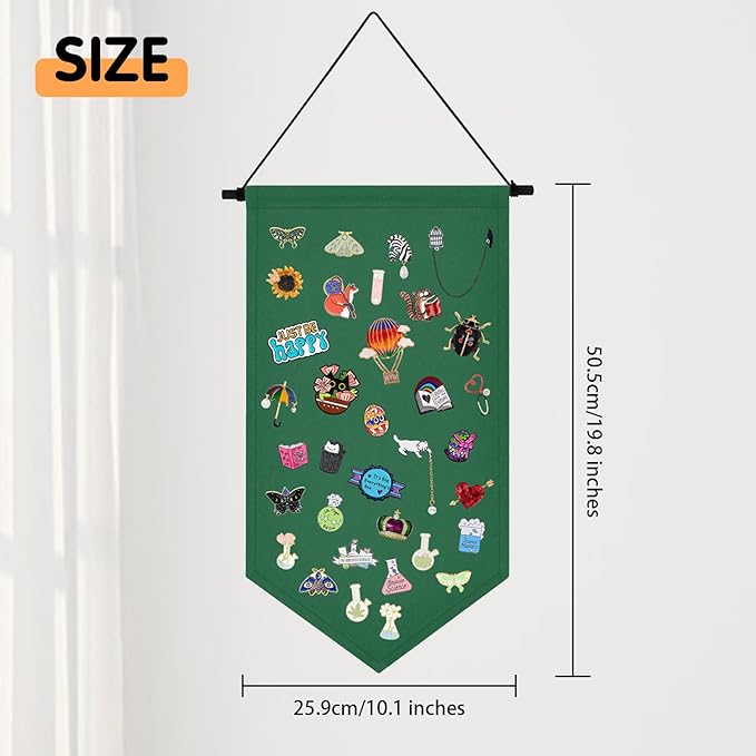 Kunyeah Wall Hanging Brooch Organizer Storage Case Colorful Canvas Pin Board Stand Enamel Pin Badge Hanging Holder Display Banner Earrings Collection Holder - Pins No Included (Green)