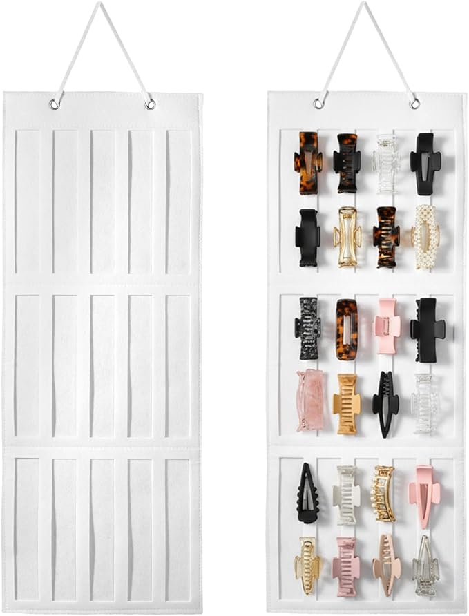 Hanging Hair Clip Holder, Claw Clip Organizer for Women Beige Claw Clips Holder Portable Hairbow Organizersfor Hanging Bedroom Bathroom Wall Door Closet