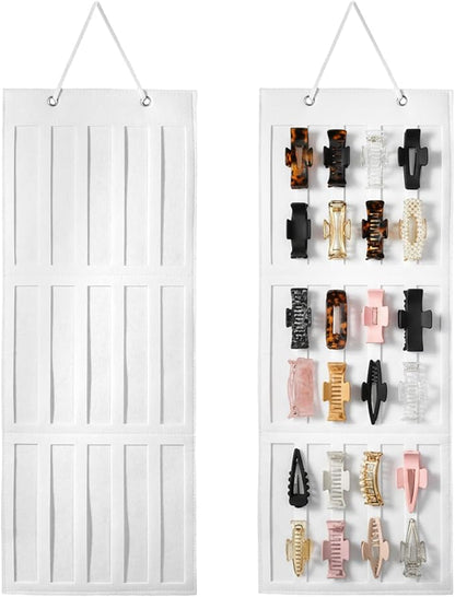 Hanging Hair Clip Holder, Claw Clip Organizer for Women Beige Claw Clips Holder Portable Hairbow Organizersfor Hanging Bedroom Bathroom Wall Door Closet