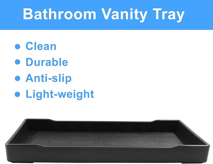 Jiozermi 3Pcs 8.03" Countertop & Bathroom Vanity Tray, Plastic Rectangular Soap Tray for Lotion Bottles, Perfume, Jewelry, Candle, Key Ring (Black)