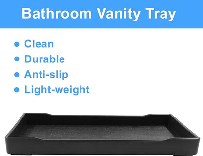 Jiozermi 3Pcs 8.03" Countertop & Bathroom Vanity Tray, Plastic Rectangular Soap Tray for Lotion Bottles, Perfume, Jewelry, Candle, Key Ring (Black)