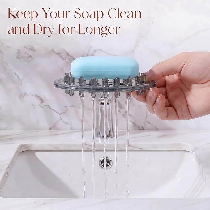 4 Pcs Plastic Soap Holder Soap Dish Bar Saver Tray with Holes Sponge Holder for Kitchen Bathroom Shower Counter, 4.5 x 3 x 0.7 Inches (Light Gray)