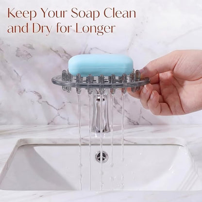 4 Pcs Plastic Soap Holder Soap Dish Bar Saver Tray with Holes Sponge Holder for Kitchen Bathroom Shower Counter, 4.5 x 3 x 0.7 Inches (Light Gray)
