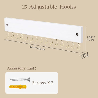 Lolalet Wooden Necklace Holder for Wall with 15 Hooks, Necklaces Hanger Easy Install Wall Mount Necklace Organizer, Jewelry Hangers for Chains, Bracelets, Earrings -Goldwhite